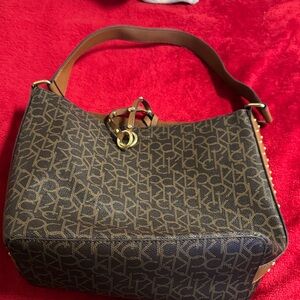 Calvin Klein Black and Brown Monogram Shoulder Bag
